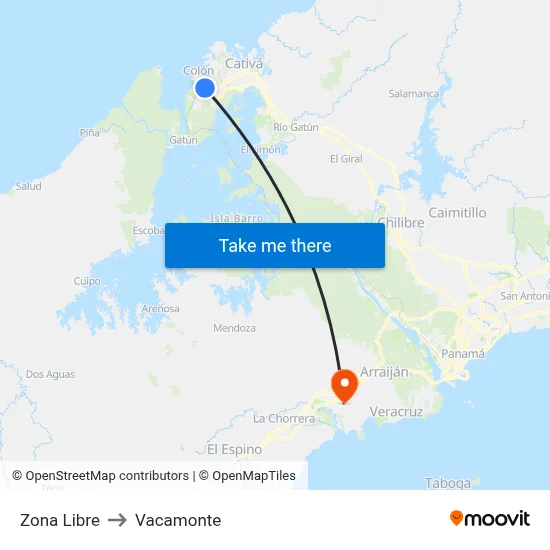 Zona Libre to Vacamonte map