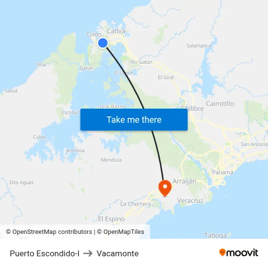 Puerto Escondido-I to Vacamonte map