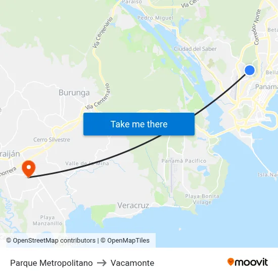 Parque Metropolitano to Vacamonte map
