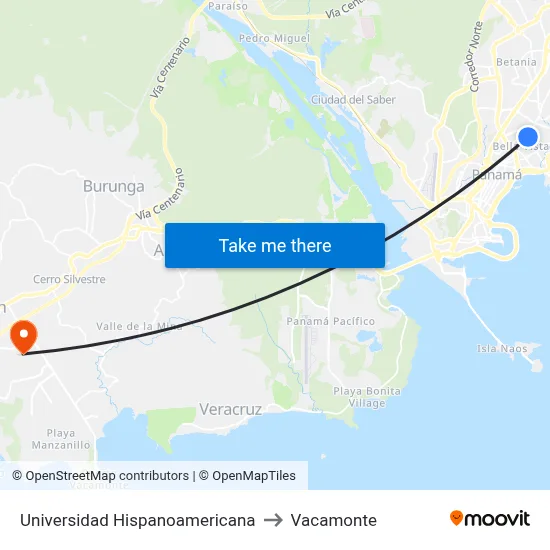 Universidad Hispanoamericana to Vacamonte map