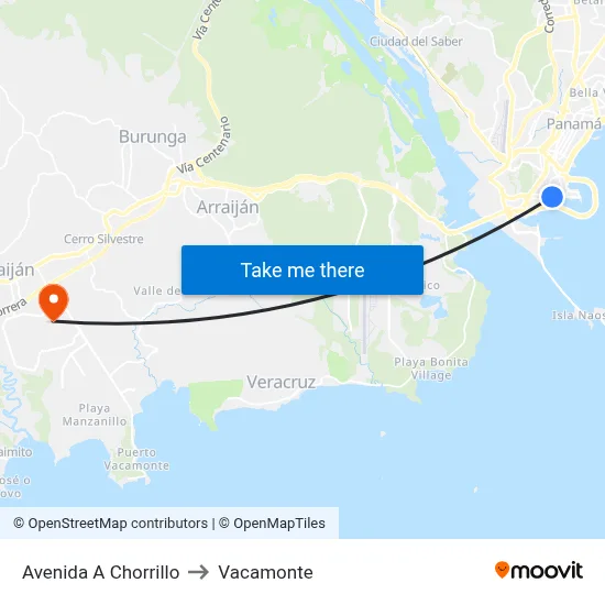 Avenida A Chorrillo to Vacamonte map