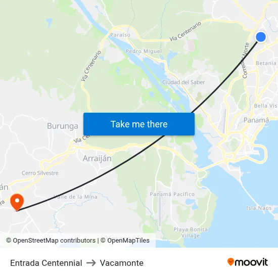 Entrada Centennial to Vacamonte map