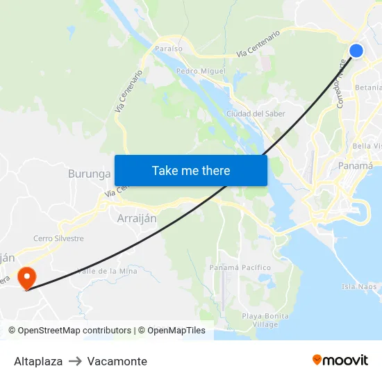 Altaplaza to Vacamonte map