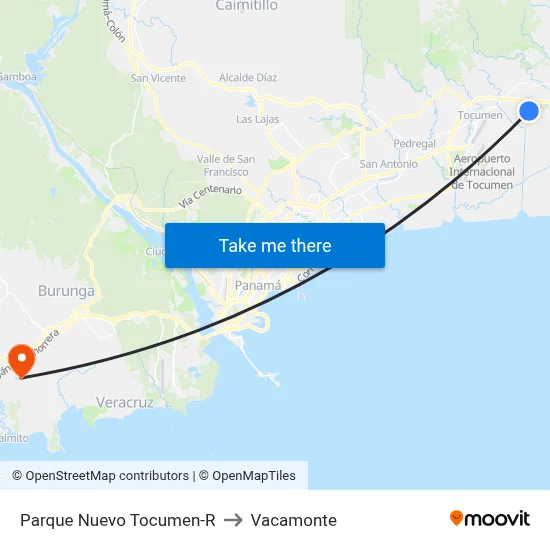 Parque Nuevo Tocumen-R to Vacamonte map