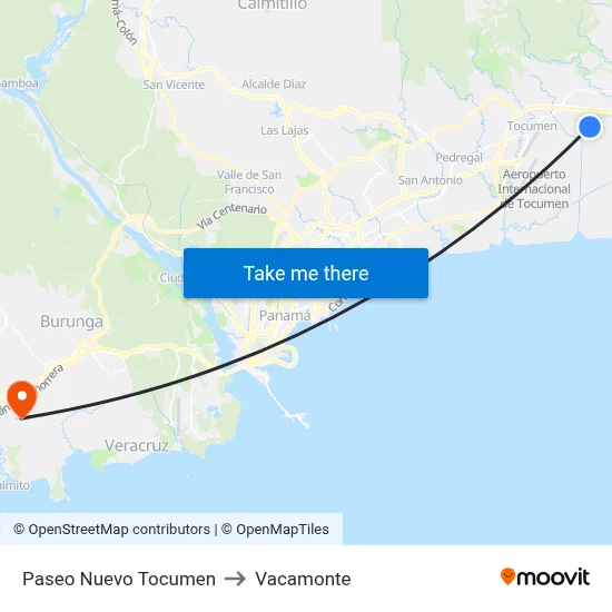 Paseo Nuevo Tocumen to Vacamonte map