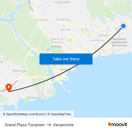 Grand Plaza Tocumen to Vacamonte map
