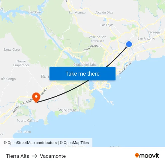 Tierra Alta to Vacamonte map