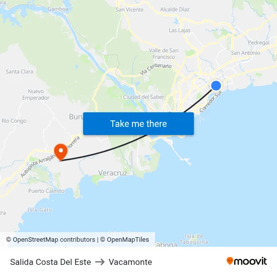 Salida Costa Del Este to Vacamonte map