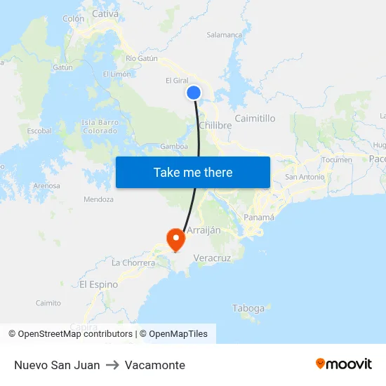Nuevo San Juan to Vacamonte map