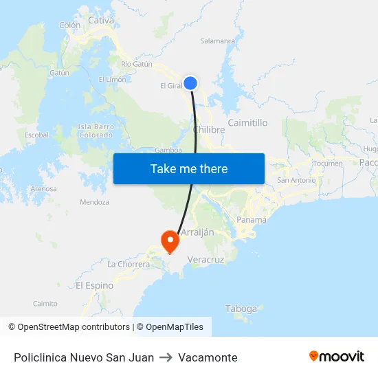 Policlinica Nuevo San Juan to Vacamonte map
