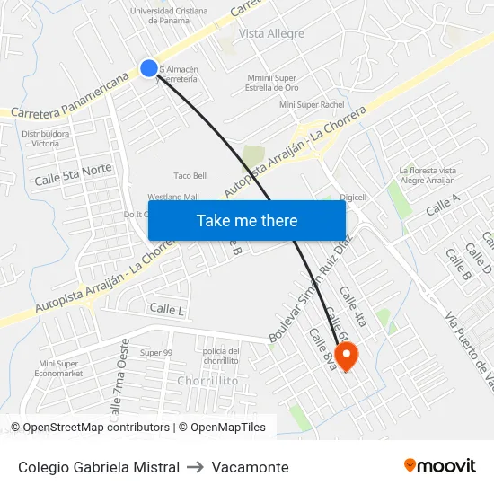 Colegio Gabriela Mistral to Vacamonte map