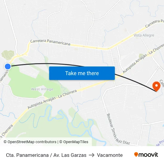 Cta. Panamericana / Av. Las Garzas to Vacamonte map