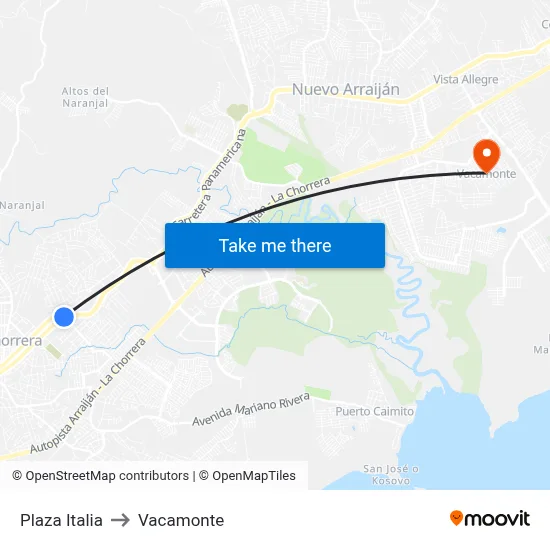 Plaza Italia to Vacamonte map