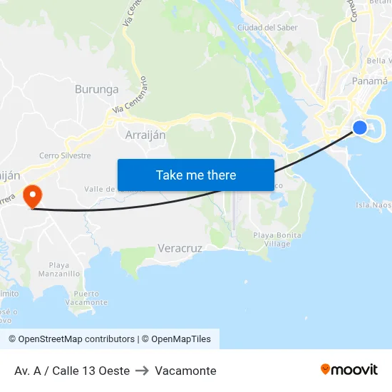 Av. A / Calle 13 Oeste to Vacamonte map