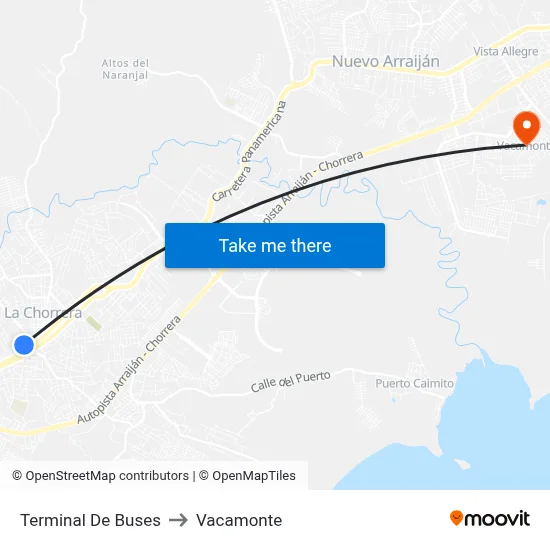 Terminal De Buses to Vacamonte map
