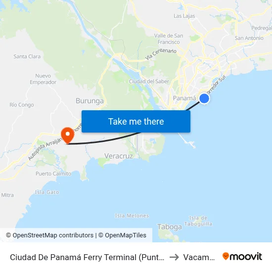 Ciudad De Panamá Ferry Terminal (Punta Pacífica) to Vacamonte map