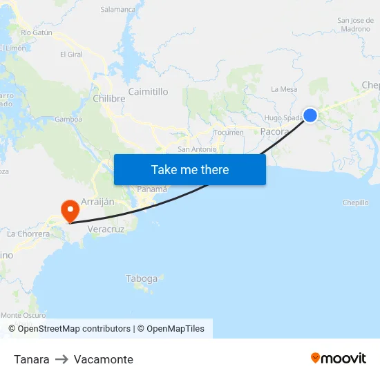 Tanara to Vacamonte map