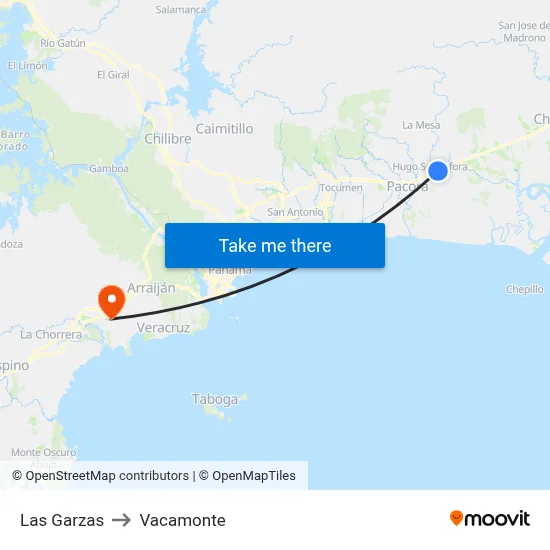 Las Garzas to Vacamonte map