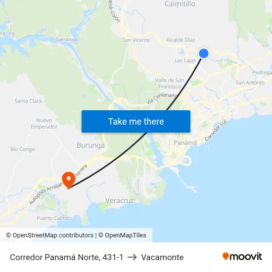 Corredor Panamá Norte, 431-1 to Vacamonte map