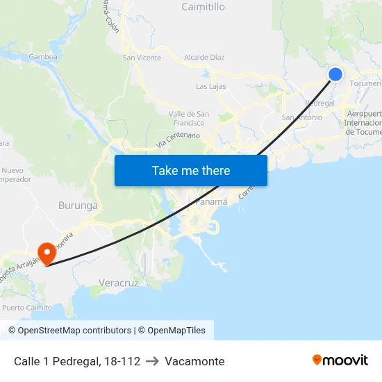 Calle 1 Pedregal, 18-112 to Vacamonte map