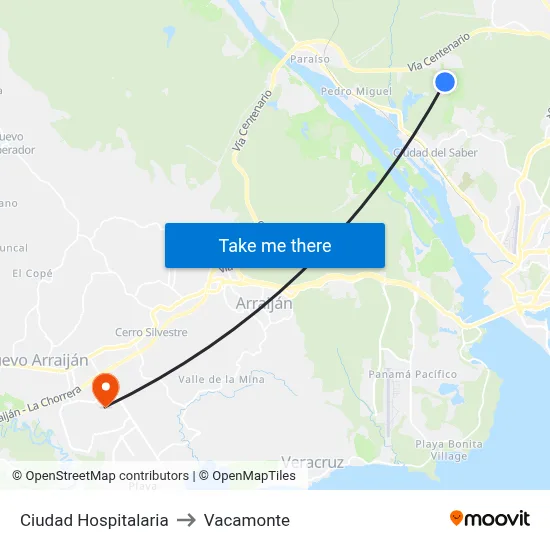 Ciudad Hospitalaria to Vacamonte map