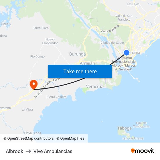 Albrook to Vive Ambulancias map