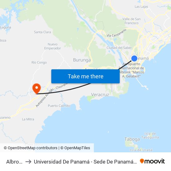 Albrook to Universidad De Panamá - Sede De Panamá Oeste map