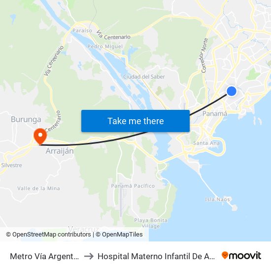 Metro Vía Argentina-I to Hospital Materno Infantil De Arraiján map