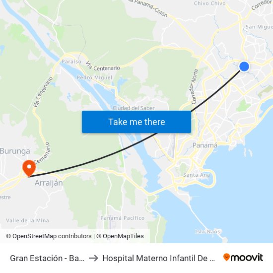 Gran Estación - Bahía A to Hospital Materno Infantil De Arraiján map