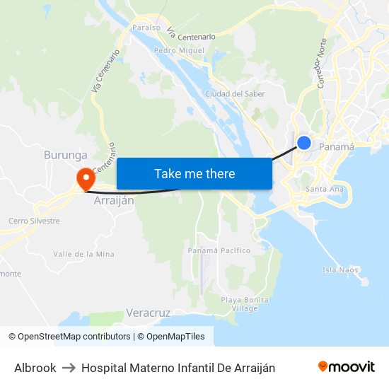 Albrook to Hospital Materno Infantil De Arraiján map