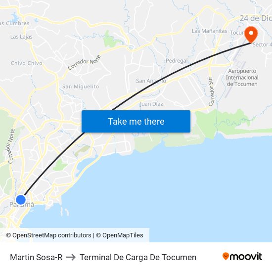 Martin Sosa-R to Terminal De Carga De Tocumen map