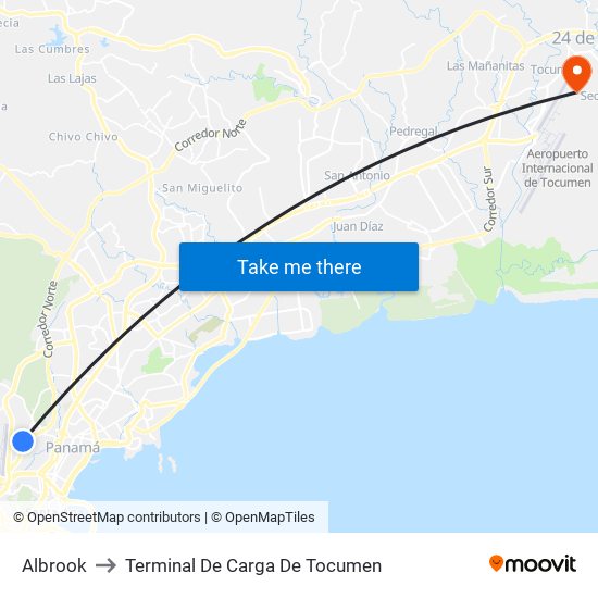 Albrook to Terminal De Carga De Tocumen map