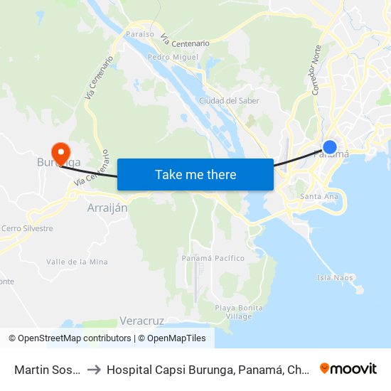 Martin Sosa-R to Hospital Capsi Burunga, Panamá, Chorrera. map