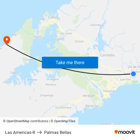 Las Americas-R to Palmas Bellas map
