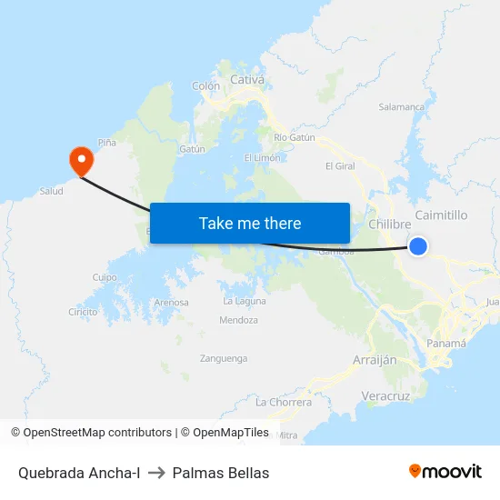 Quebrada Ancha-I to Palmas Bellas map