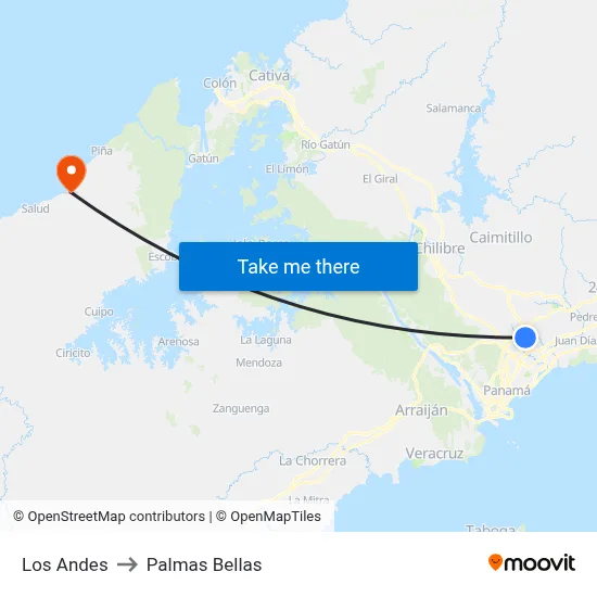 Los Andes to Palmas Bellas map