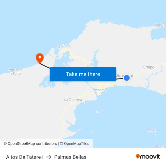 Altos De Tatare-I to Palmas Bellas map