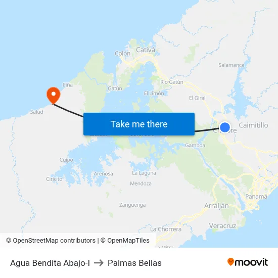 Agua Bendita Abajo-I to Palmas Bellas map