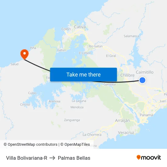 Villa Bolivariana-R to Palmas Bellas map