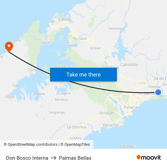 Don Bosco Interna to Palmas Bellas map