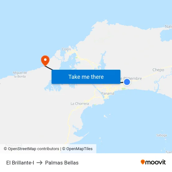 El Brillante-I to Palmas Bellas map