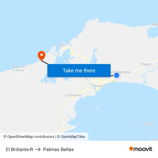 El Brillante-R to Palmas Bellas map