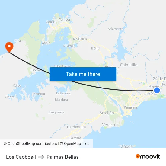 Los Caobos-I to Palmas Bellas map