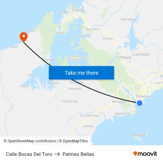 Calle Bocas Del Toro to Palmas Bellas map