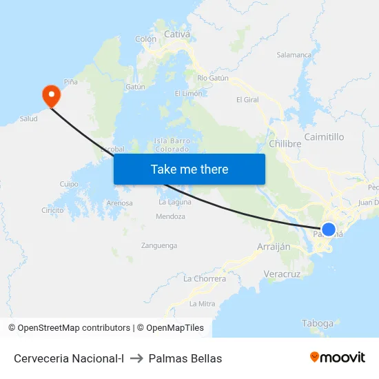 Cerveceria Nacional-I to Palmas Bellas map