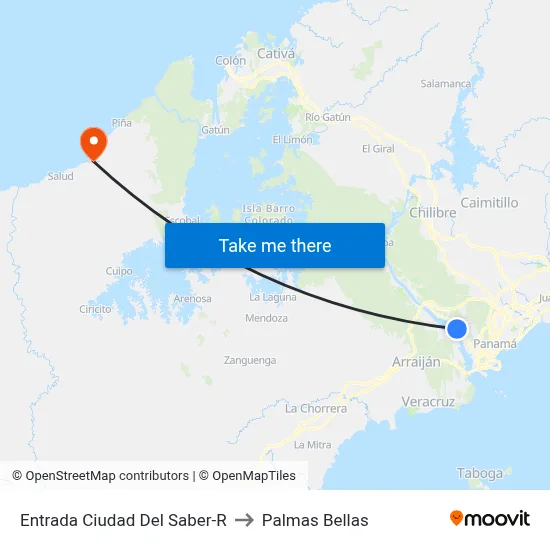 Entrada Ciudad Del Saber-R to Palmas Bellas map