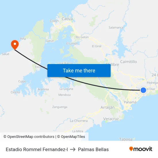 Estadio Rommel Fernandez-I to Palmas Bellas map
