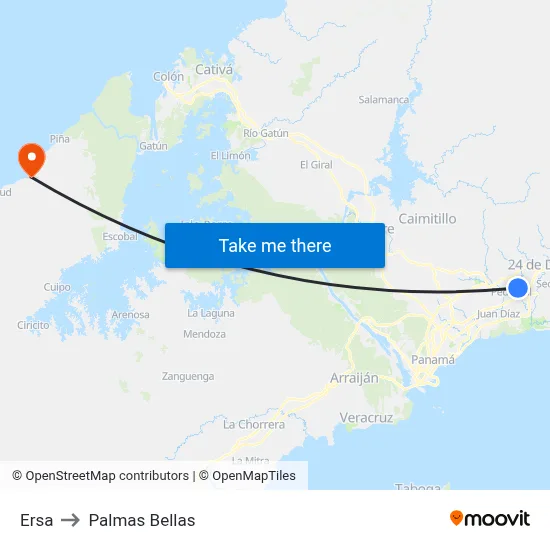Ersa to Palmas Bellas map