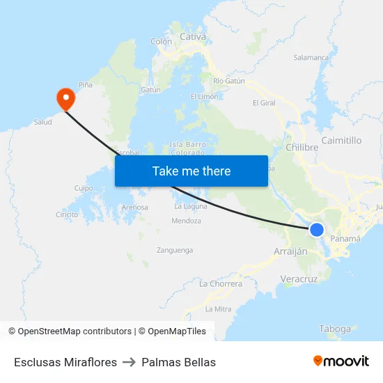 Esclusas Miraflores to Palmas Bellas map