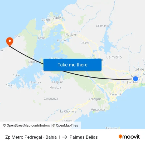 Zp Metro Pedregal - Bahía 1 to Palmas Bellas map